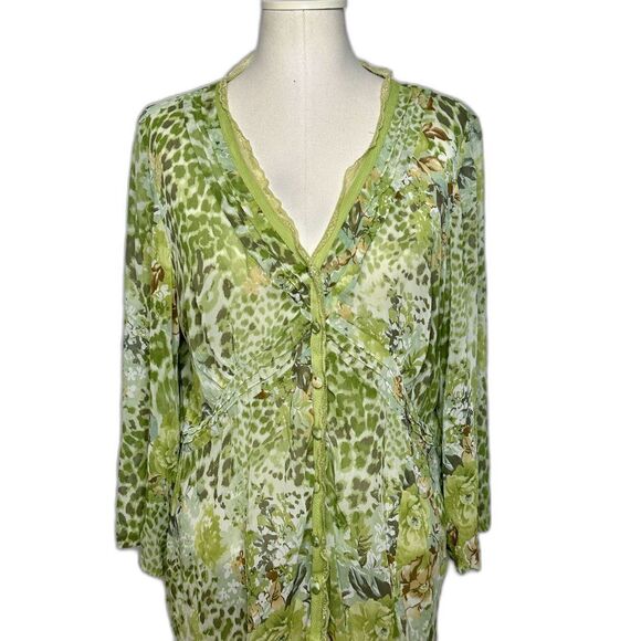 Marks and Spencer Per Una Green Boho Floral Sheer Lightweight Blouse Size 18 - Picture 1 of 6